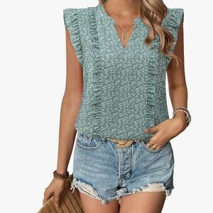Women's Ruffle Sleeve Top - Green